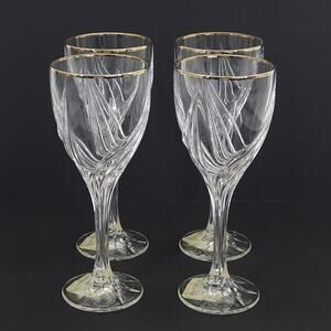 Lenox Debut Gold Crystal Wine Glass Replacement Christmas Old Money 4pcs NOS 6oz